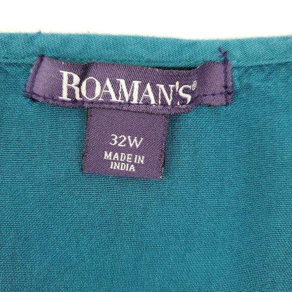 Roaman's Womens Tunic Top 3/4 Bell Sleeves Embroidered Design Button Up Blue 32W - Picture 3 of 7